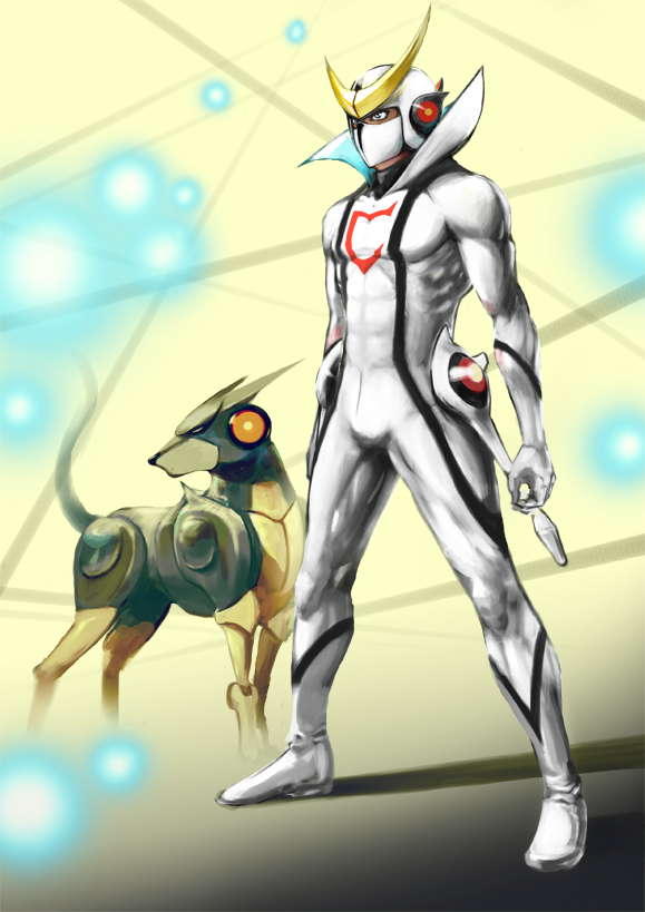 bodysuit, casshan_robot_hunter, casshern, dog, friender, henshin, mask, senkon