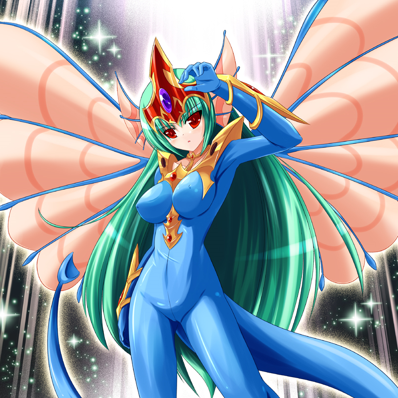 ancient_fairy_dragon, cosplay, crown, dragon_girl, fairy_wings, fusion, green_hair, red_eyes, tail, wings, yu-gi-oh!, yuu-gi-ou, yuu-gi-ou_5d's