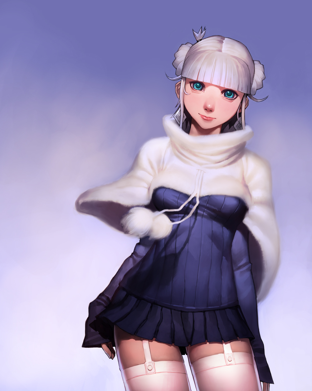alice_elliot, aqua_eyes, bangs, blunt_bangs, earrings, garter_straps, highres, jewelry