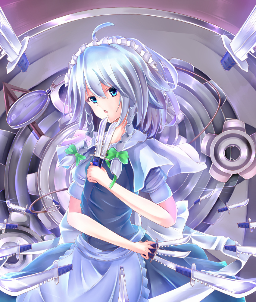 ahoge, apron, bad_id, blue_eyes, braid, capelet, highres, izayoi_sakuya