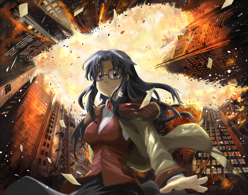 batman_(series), black_hair, blue_eyes, building, city, dc_comics, debris, destruction