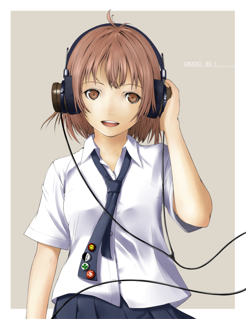 brown_eyes, brown_hair, bun_777, grado_labs, headphones, listening_to_music, loose_tie, nakamura_bun
