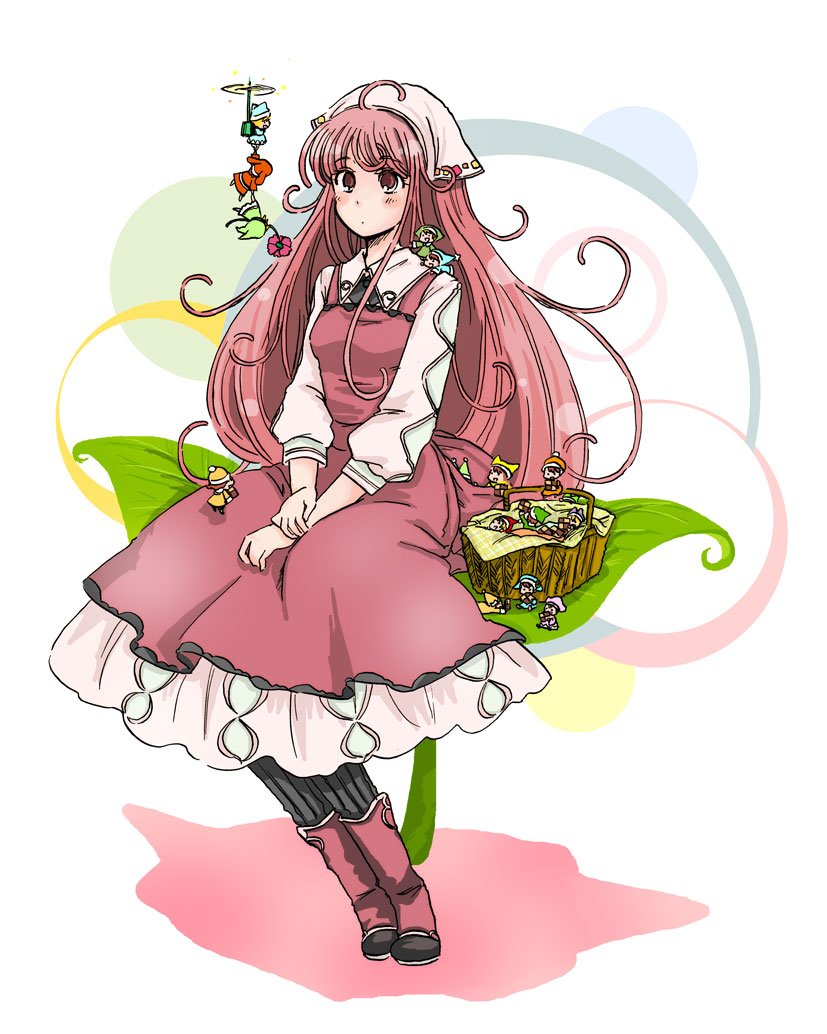 fairy, fairy_(jintai), flower, jinrui_wa_suitai_shimashita, kuronoa, leaf, long_hair, picnic_basket