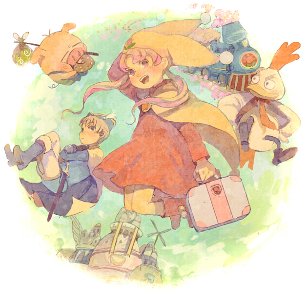1girl, araessa, bad_id, bird, blonde_hair, character_request, chicken, locomotive