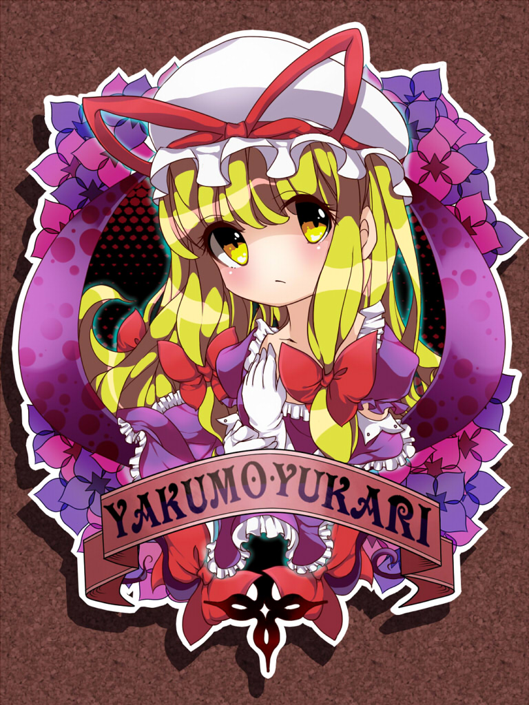 alternate_eye_color, atto_maru, blonde_hair, blush, bow, character_name, collarbone, detached_sleeves