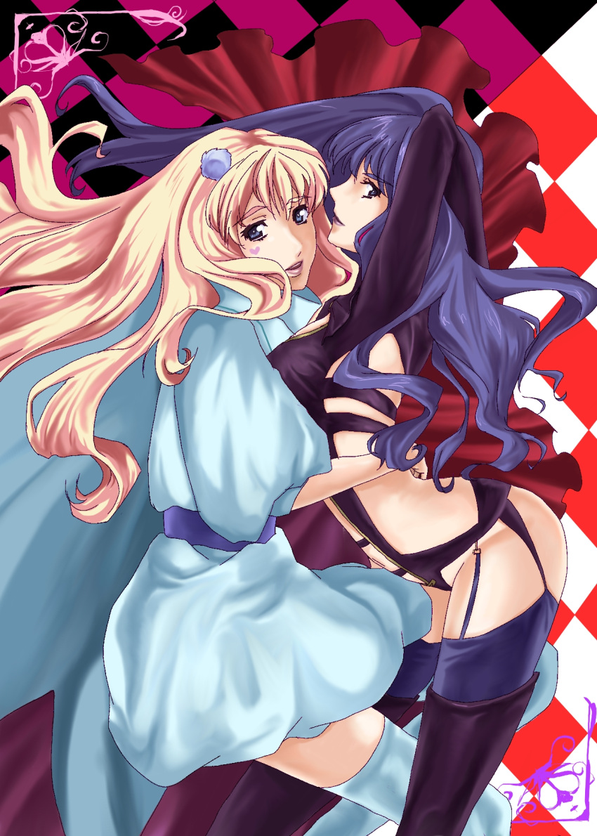 ao, blonde_hair, blue_eyes, blue_hair, dual_persona, highres, long_hair, macross