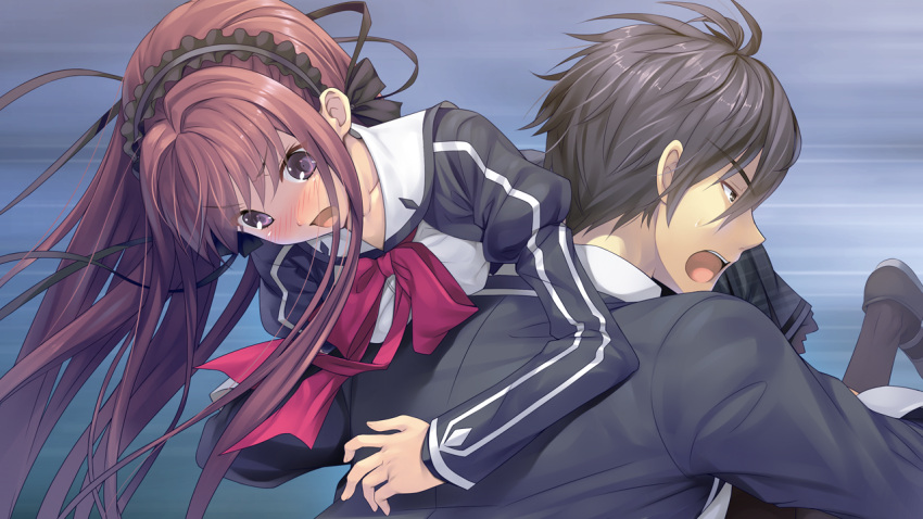 black_hair, blush, bow, game_cg, goka_michiru, long_hair, ribbons, seifuku