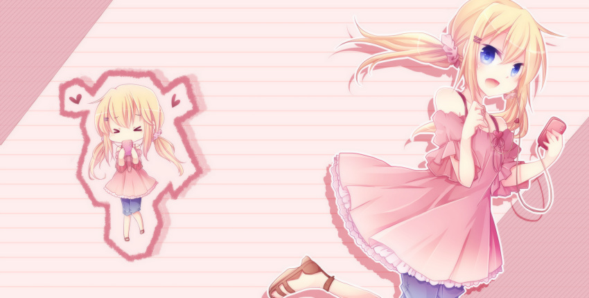 blue_eyes, blush, chibi, highres, kurosu_rino, long_hair, original, phone