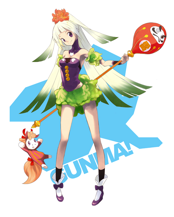 bare_shoulders, detached_sleeves, flower, hair_flower, hair_ornament, kishiro_(michiko), long_hair, multicolored_hair