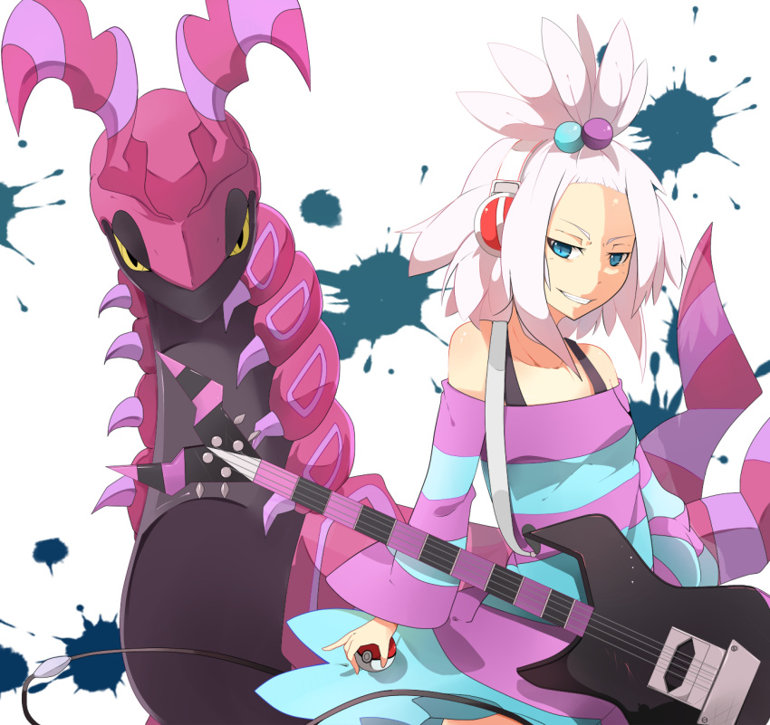 bass_guitar, gym_leader, hair_bobbles, hair_ornament, haseneko, highres, homika_(pokemon), instrument