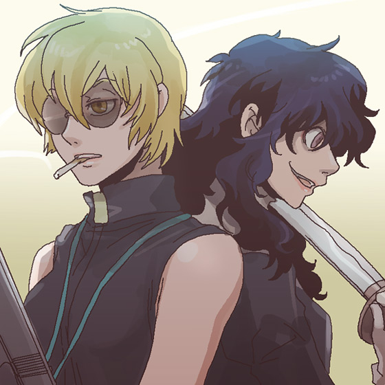 black_hair, blonde_hair, cigarette, gun, heinkel_wolfe, hellsing, multiple_girls, nankakureman