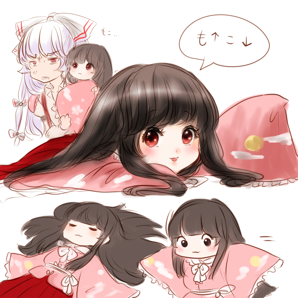 :3, anger_vein, black_hair, bow, child, closed_eyes, directional_arrow, eyes_closed