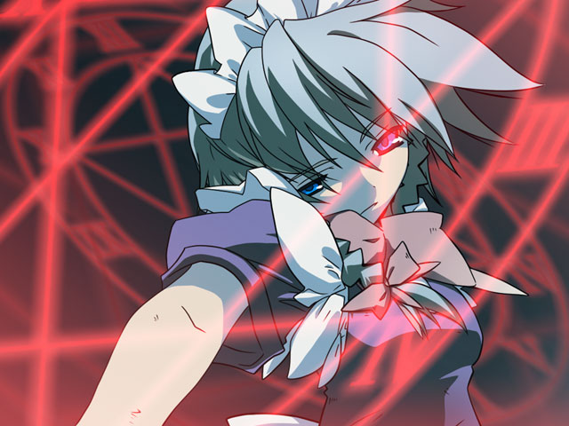 bow, braid, izayoi_sakuya, kagesaki-ice, maid, maid_headdress, puffy_sleeves, short_hair