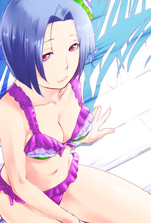 bikini, blue_hair, breasts, cleavage, frilled_bikini, frills, idolmaster, kawai_fuguri