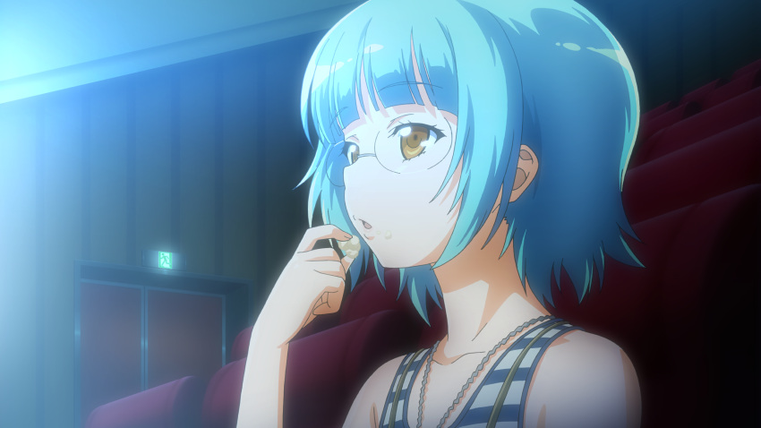 aorio, aqua_hair, brown_eyes, food, food_on_face, game_cg, highres, mikimoto_sarasa