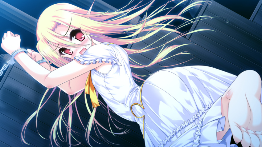 barefoot, blonde_hair, blush, chain, colorful_cure, dress, etoiles, fang