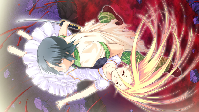 black_hair, blonde_hair, blood, character_request, colorful_cure, dress, etoiles, game_cg