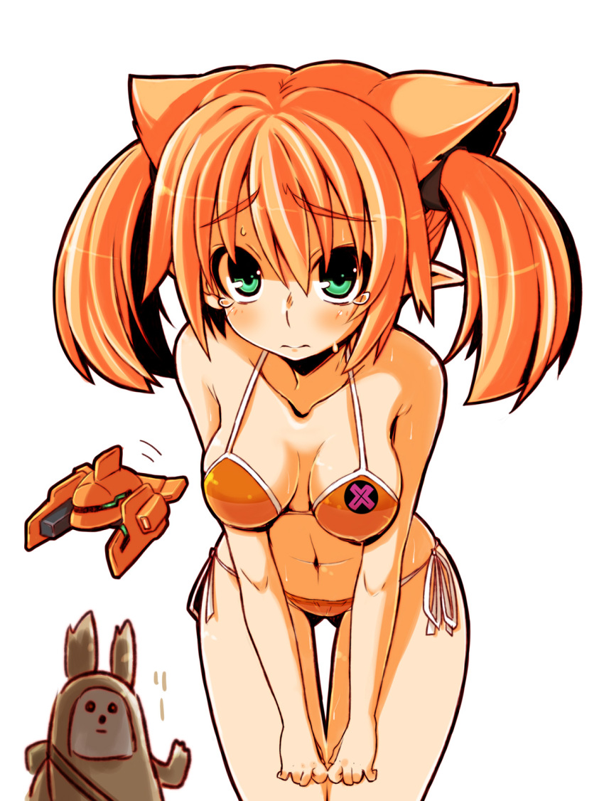 animal_ears, bent_over, bikini, breasts, cat_ears, character_request, cleavage, crazy_developers