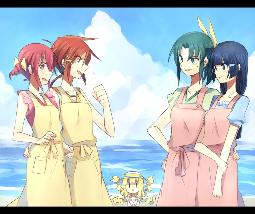 aoki_reika, apron, blonde_hair, blue_eyes, blue_hair, blush, candy_(smile_precure!), green_eyes