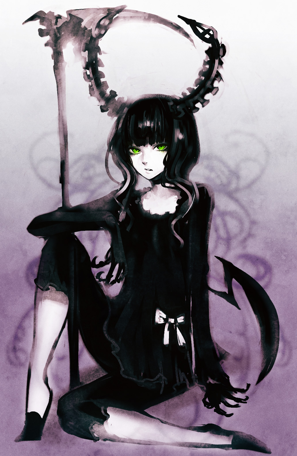 black_rock_shooter, dead_master, green_eyes, highres, horns, igarashi_ran_(igatz), igatz, scythe