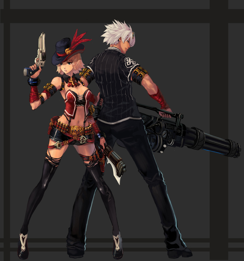 1girl, ammunition, ascot, axe, belt, black_legwear, blonde_hair, blue_eyes
