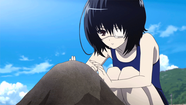 animated_gif, another, black_hair, cloud, clouds, eyepatch, flat_chest, hill