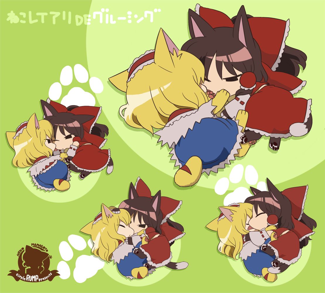 alice_margatroid, animal_ears, black_eyes, blonde_hair, blue_dress, bon_(rump), bow, brown_hair