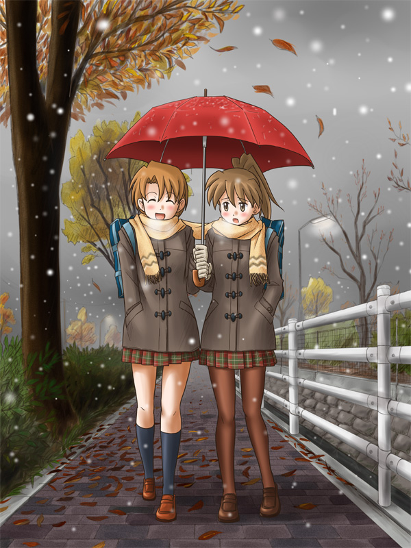 gloves, legs, lielos, multiple_girls, original, outdoors, outside, pantyhose