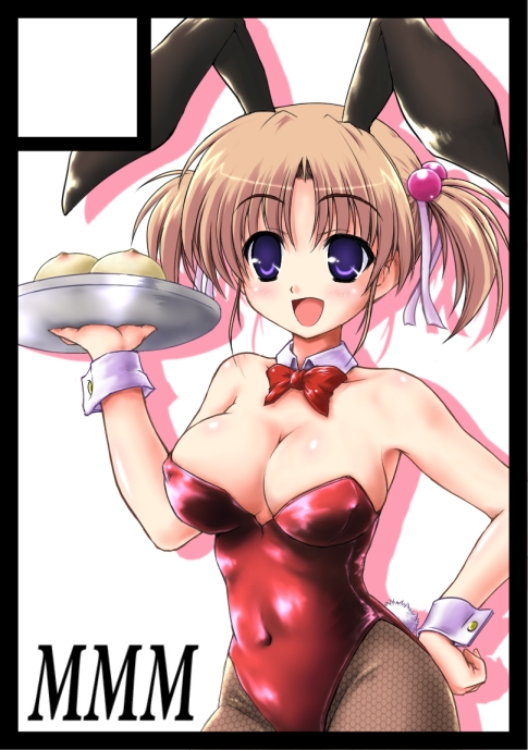 amatsu_misora_ni!, animal_ears, blue_eyes, bowtie, breasts, brown_hair, bunny_ears, bunny_tail