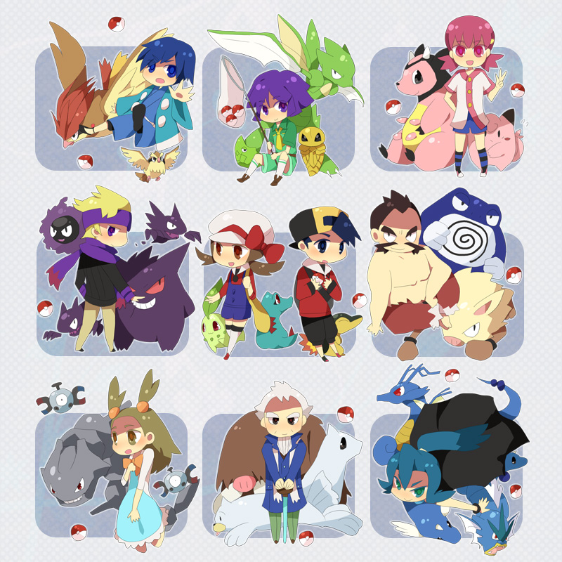 4girls, 6+boys, akane_(pokemon), chikorita, clefairy, cyndaquil, dewgong, dragonair