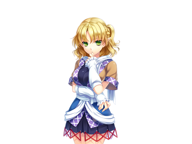 arm_warmers, biting, blonde_hair, breasts, game_cg, green_eyes, looking_at_viewer, mizuhashi_parsee