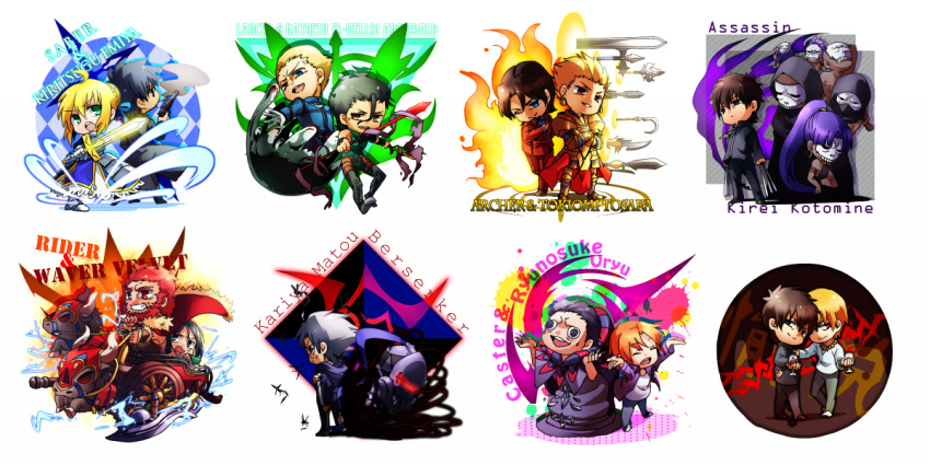 berserker_(fate/zero), bull, caster_(fate/zero), chariot, chibi, command_spell, emiya_kiritsugu, excalibur