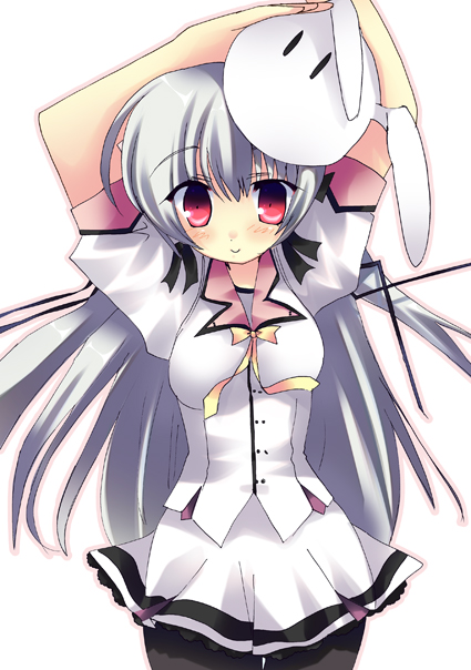 copyright_request, long_hair, pantyhose, red_eyes, school_uniform, solo, white_hair, yuuki_tsubasa