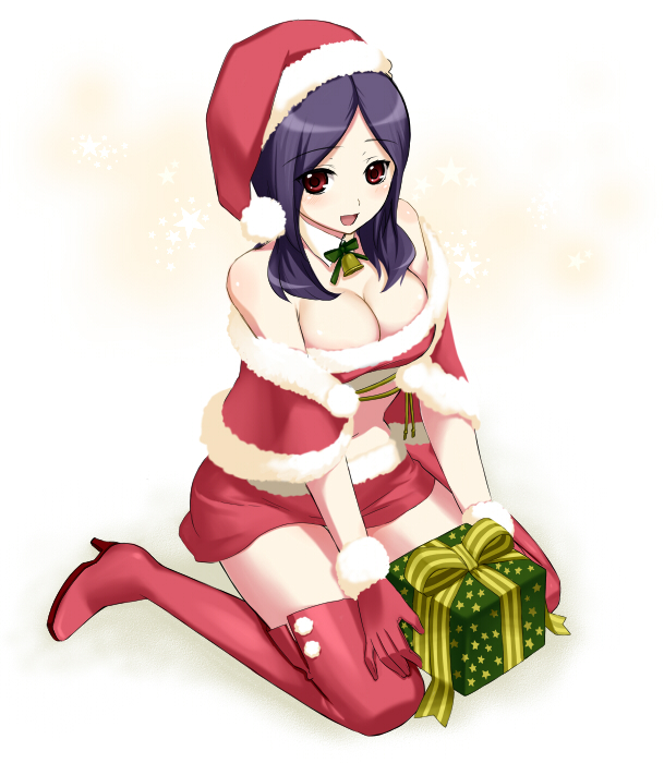 boots, breasts, christmas, cleavage, fresh_precure!, fresh_pretty_cure!, fukurokouji, gloves