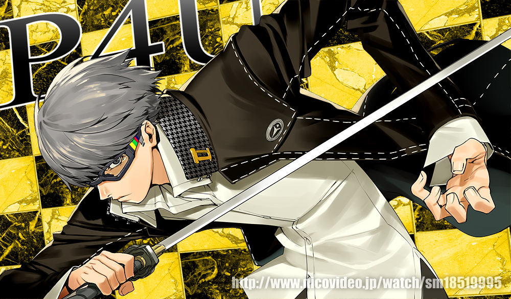 a'j, a'j, glasses, grey_hair, jacket, katana, narukami_yuu, persona