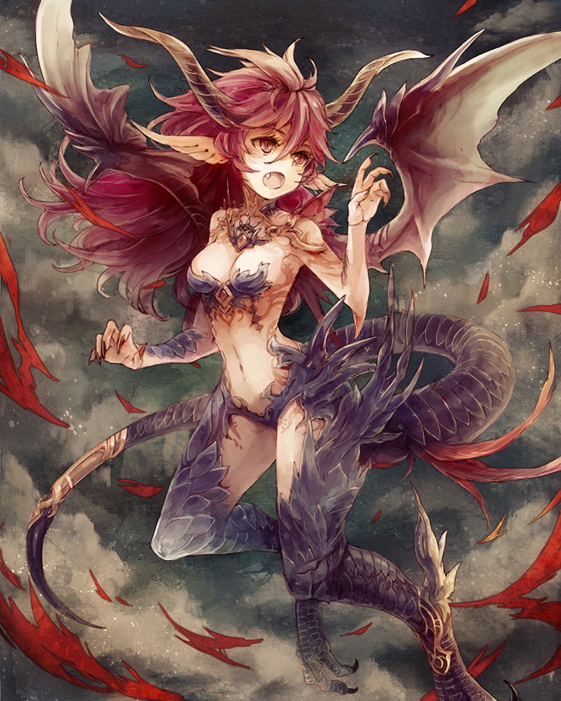 claws, dragon, dragon_girl, dragongirl, fang, female, flying, horn