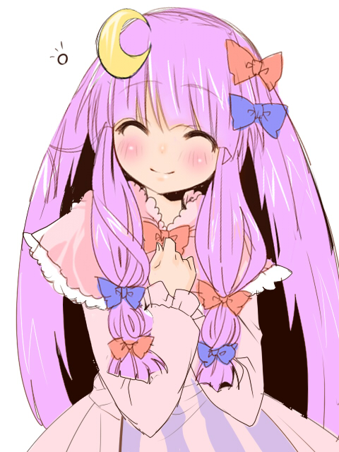 blush, bow, closed_eyes, crescent, eyes_closed, hair_bow, kitarow, long_hair