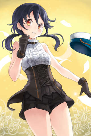 black_hair, blush, choker, comet_(teamon), corset, gloves, hair_between_eyes, hat
