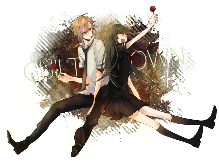 1girl, bambino, black_hair, blonde_hair, closed_eyes, daryl_yan, eyes_closed, glasses