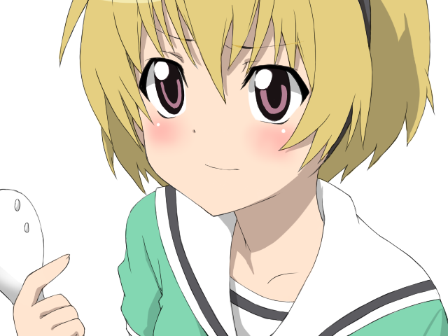blonde_hair, blush, face, hairband, hentai_(1985), higurashi_no_naku_koro_ni, houjou_satoko, purple_eyes
