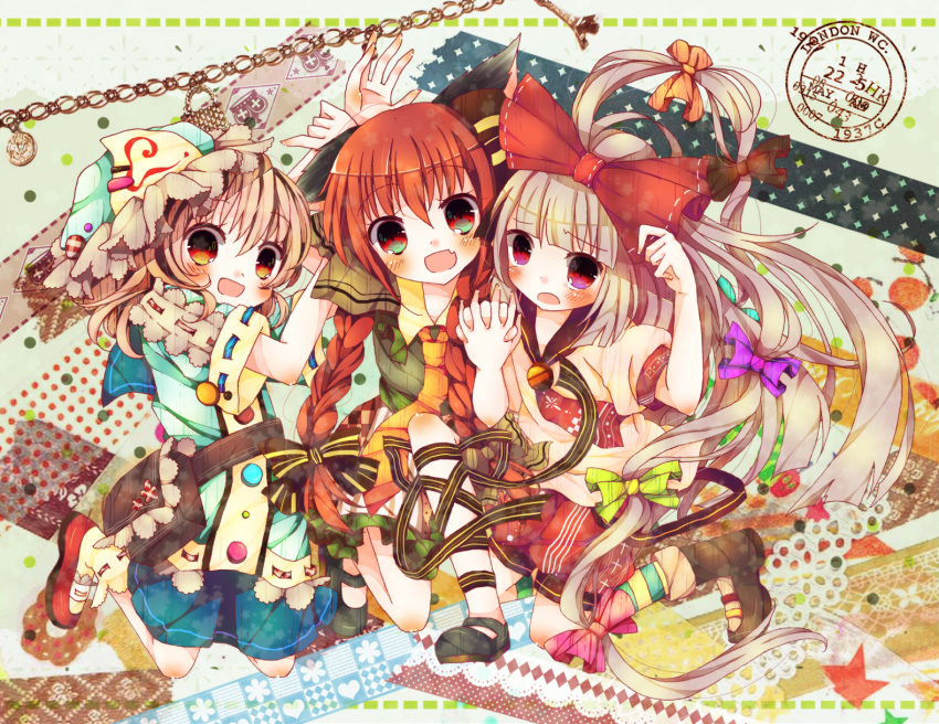 :d, alternate_costume, animal_ears, bag, blush, bow, braid, cat_ears