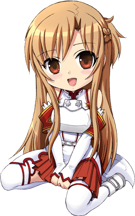 asuna_(sao), blush, brown_hair, chibi, detached_sleeves, harukigenia, long_hair, looking_at_viewer