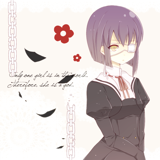 chain, chains, ef, eyepatch, flower, purple_hair, ribbon, school_uniform, shindou_chihiro, short_hair, yellow_eyes, yuniko