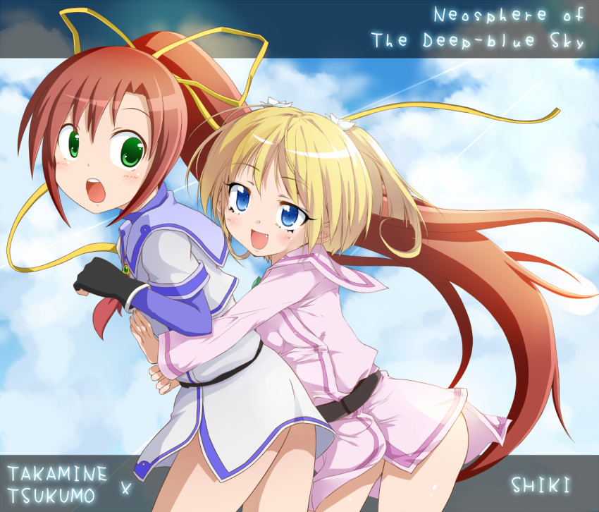 2girls, aoi_umi_no_tristia, blonde_hair, blue_eyes, brown_hair, green_eyes, multiple_girls, nanoca_flanka