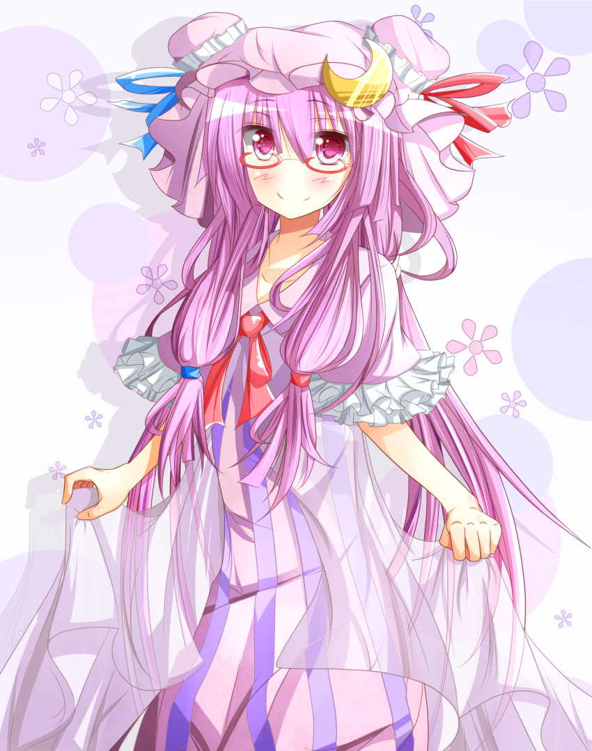 crescent, ehimedaisuki, glasses, hat, highres, long_hair, neckerchief, patchouli_knowledge
