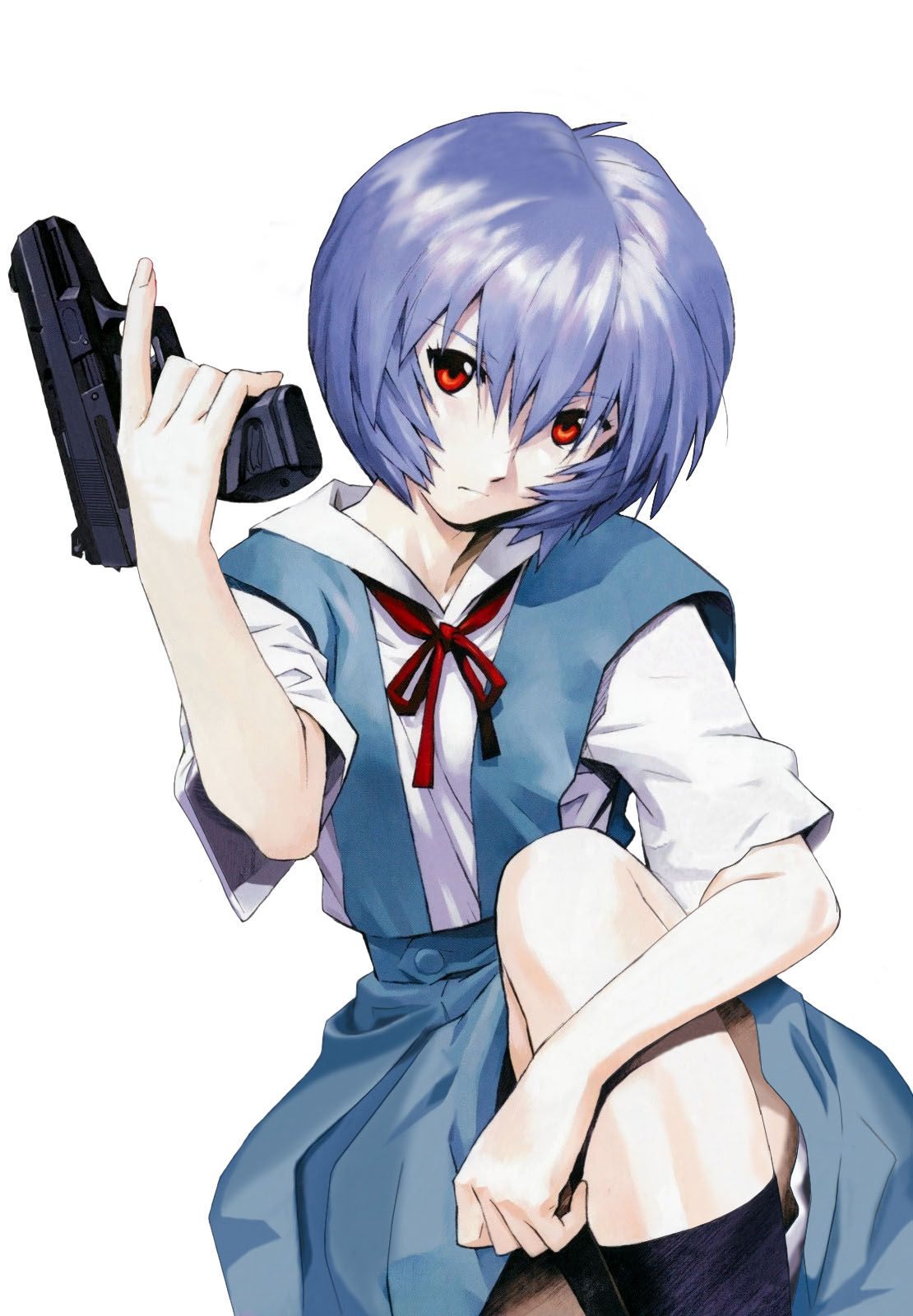 ayanami_rei, blue_hair, glock, gun, handgun, highres, neon_genesis_evangelion, official_art