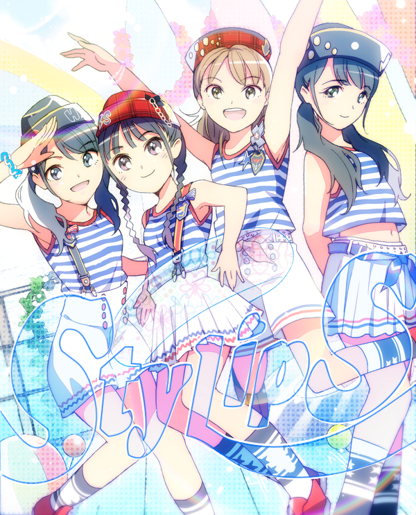 blue_eyes, blue_hair, bow, braid, brown_eyes, brown_hair, hat, ishihara_kaori