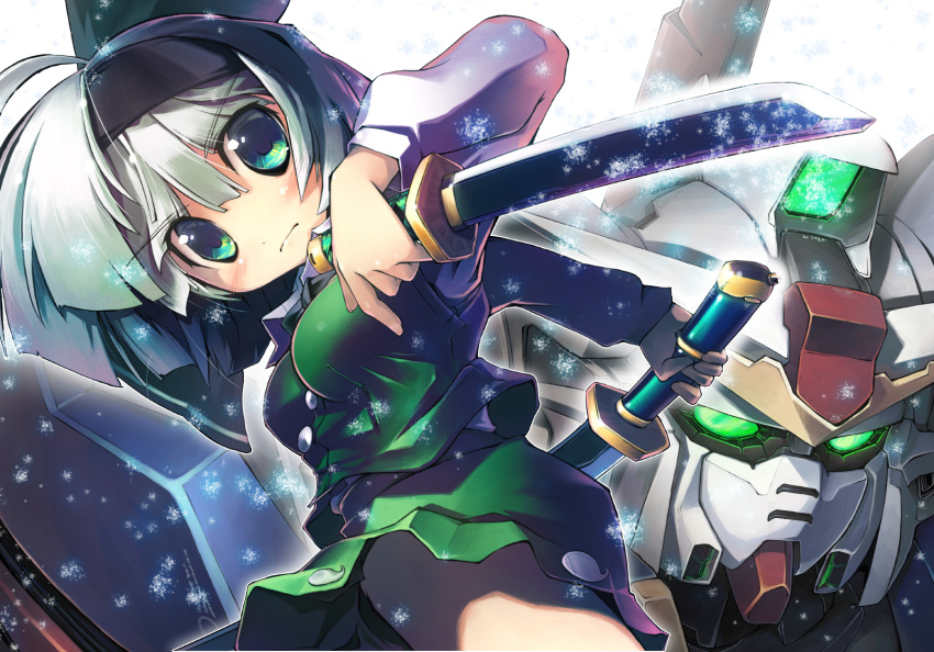 crossover, frown, gundam, gundam_beast, gundam_hundred, hairband, highres, katana