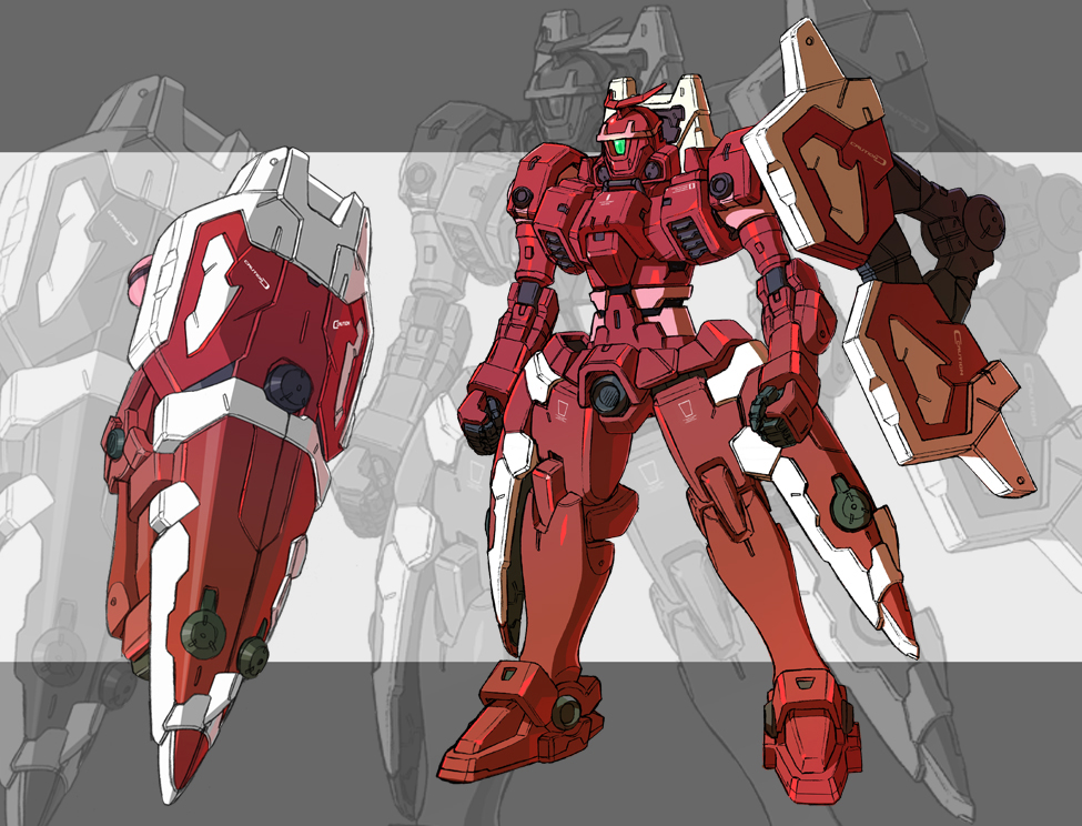 gundam_wing, kuramochi_kyouryuu, mecha, mercurius_(gundam), no_humans, shield, zoom_layer
