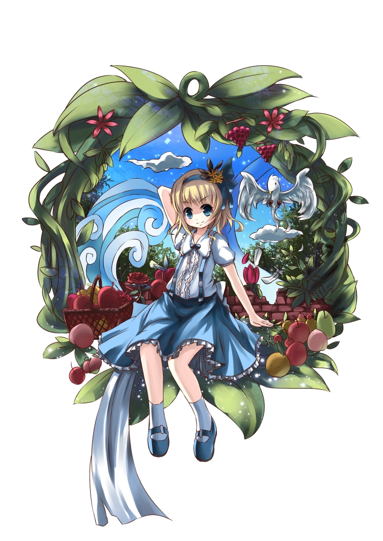 alice_margatroid, alice_margatroid_(pc-98), animal, apple, basket, bird, blonde_hair, blue_eyes